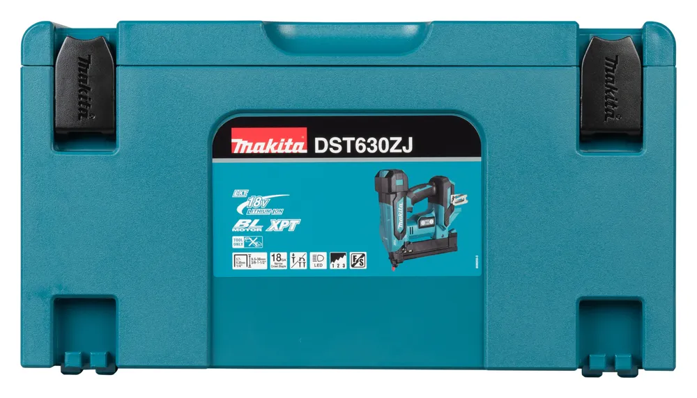 Pildil on näha Makita DST630ZJ akuklambripüstol transpordikohvris.