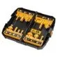 Pildil on avatud DeWalt 12-osaline freeside komplekt, mis sisaldab erinevaid freesiterasid.