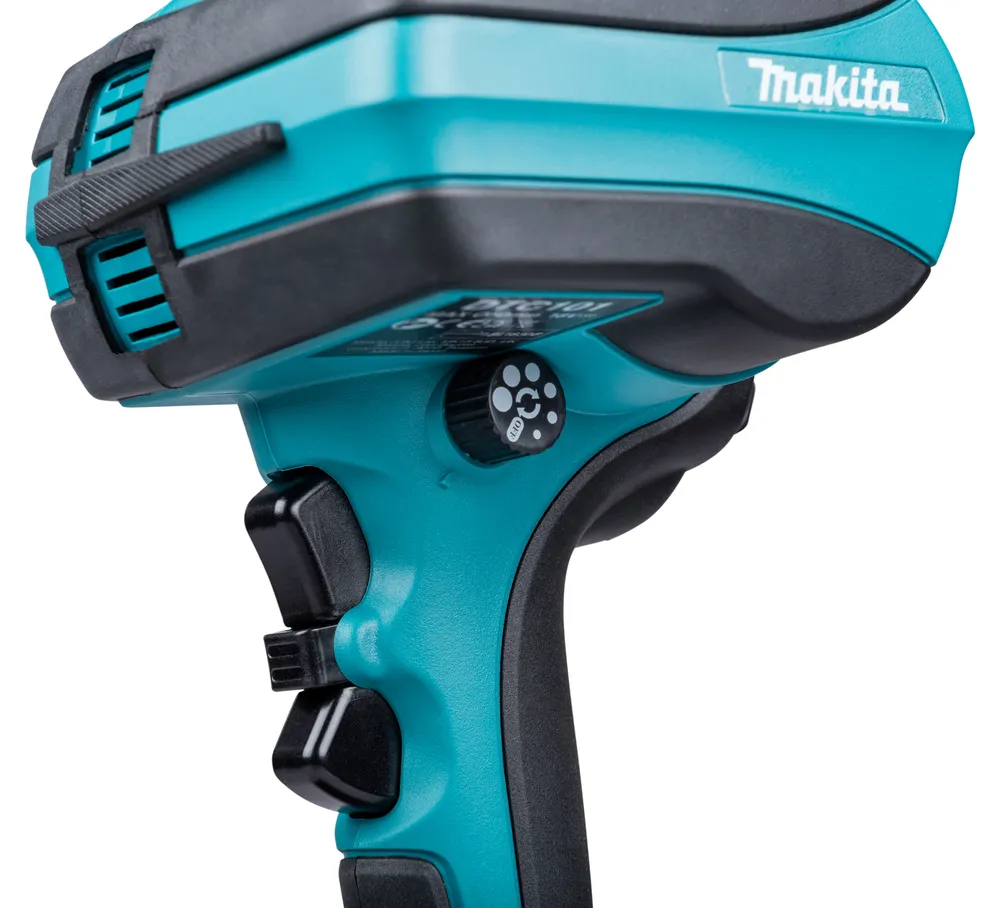 Pildil on näha Makita akukaablilõikuri DTC101ZK detailne vaade, kus on esile tõstetud selle ergonoomiline käepide ja...