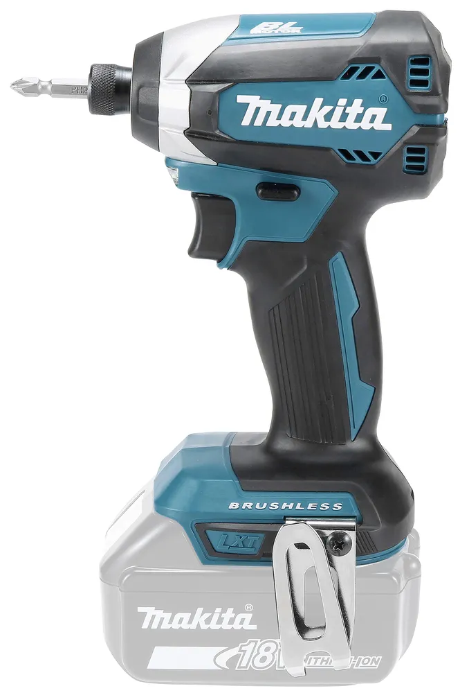 Pildil on Makita akulöökkruvikeeraja DTD153Z, millega kaasas on otsik ja vööklambrid, kuid aku ja laadija puuduvad.