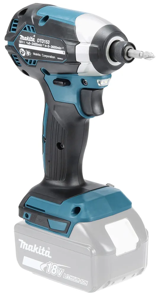 Pildil on Makita DTD153Z akulöökkruvikeeraja koos aku ja kruvikeerajaga.