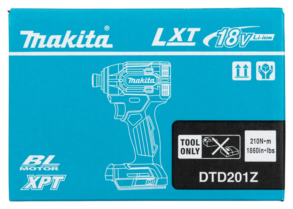 Makita belaidis smūginis suktuvas DTD201Z, be akumuliatoriaus ir įkroviklio