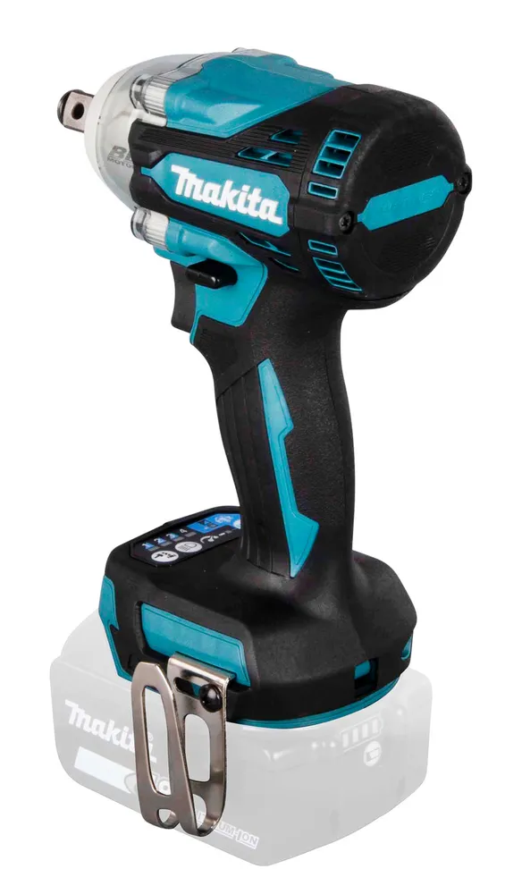 Pildil on näha Makita akulöökmutrikeeraja DTW300Z, mida täiendab allpool olev aku.
