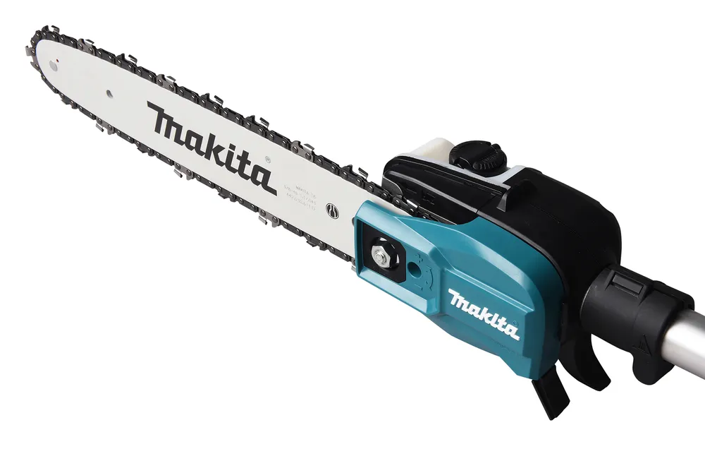 Pildil on Makita akutoitel teleskoop-oksasaag DUA301Z, ilma aku ja laadijata, nähtavad on saepea, saekett, käepide ja...