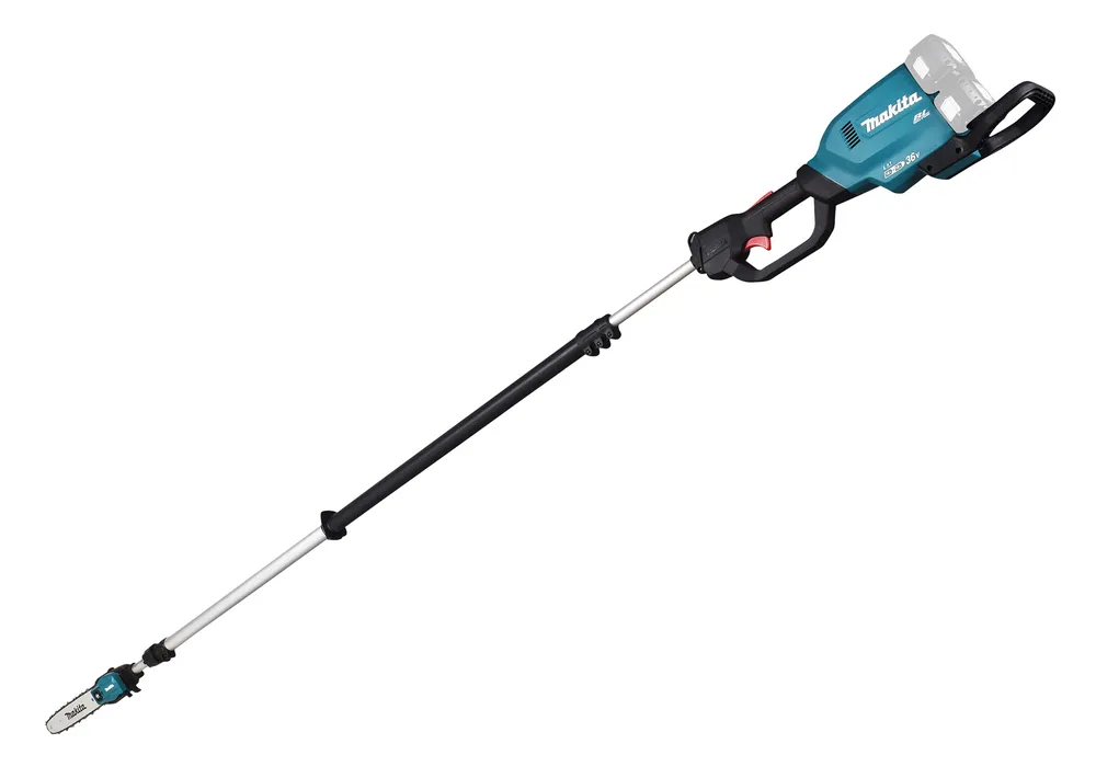 Pildil on Makita akutoitel teleskoop-oksasaag DUA301Z, millel on pikendatav vars, ning näha on ka sae pead ja käepidet.