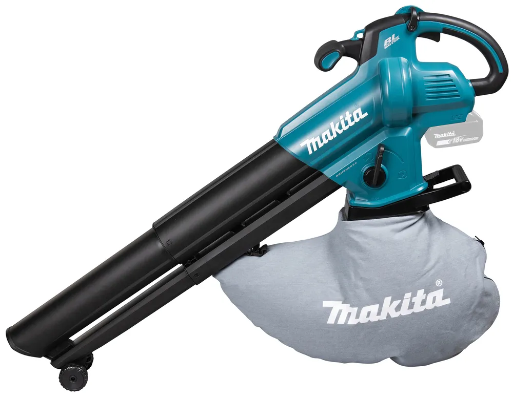 Pildil on Makita akupuhur-imur DUB187Z, millel on sinine ja must korpus ning hall tolmukott.
