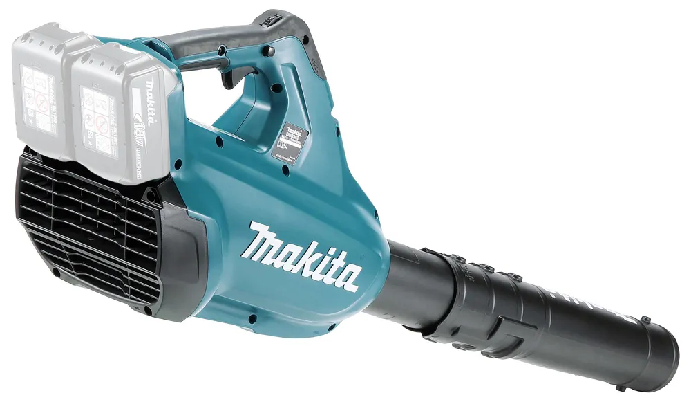 Pildil on Makita akupuhur DUB362Z, mis on varustatud kahe akuga ja millel on Makita logo.