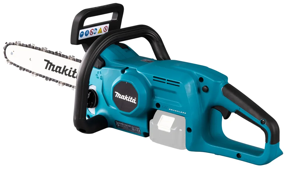 Pildil on Makita akukettsaag DUC307Z, mis on varustatud saelati ja käepidemetega.