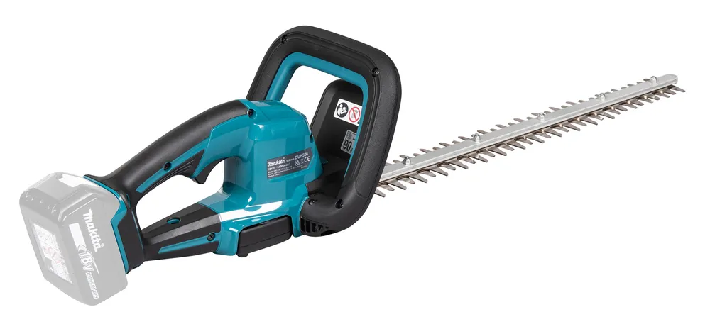 Pildil on Makita akuhekilõikur DUH506Z, mida näidatakse ilma akuta ja laadijata, koos sinise korpuse ja hõbedaste...