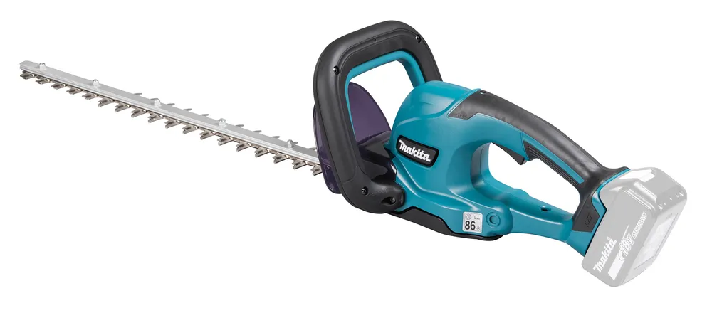 Pildil on Makita akuhekilõikur DUH507Z, millel on terav lõiketeraga hekilõikur ja sinakasroheline korpus.