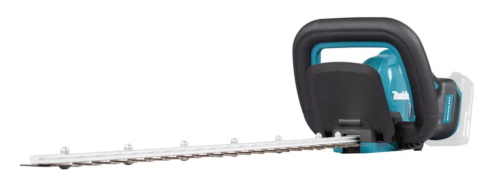 Pildil on Makita akuhekilõikur DUH606Z, kus on näha toote korpust koos lõiketera ja aku pesaga.