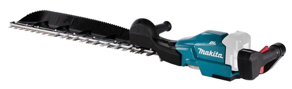 Pildil on Makita akuhekilõikur DUH754SZ, millel on terav lõiketeraga lõikeosa, käepide ja aku pesa.
