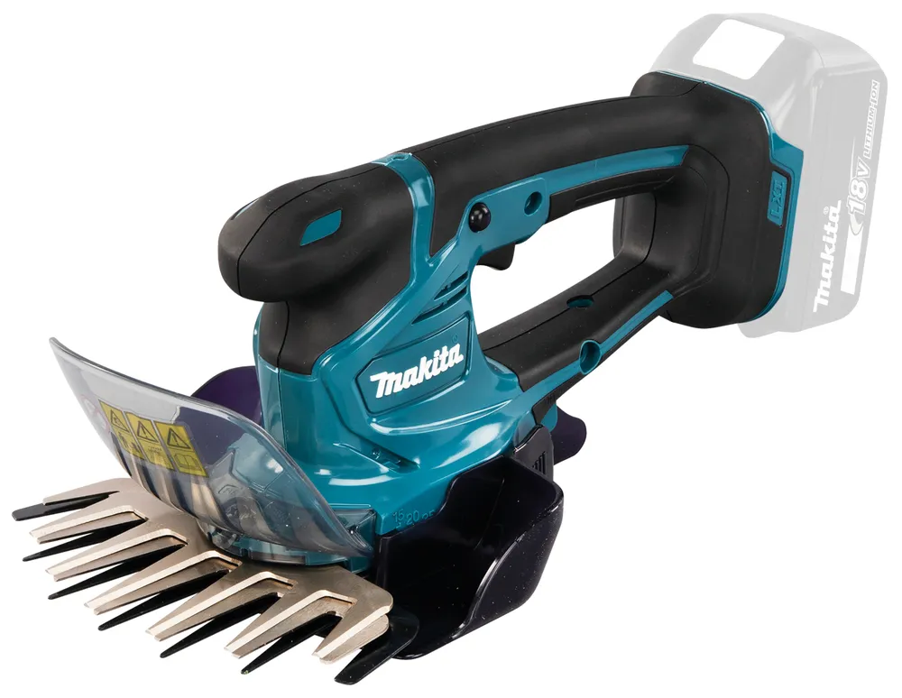 Pildil on Makita akuga murukäärid DUM604ZX, millel on eraldatav tera ja akuüksus.