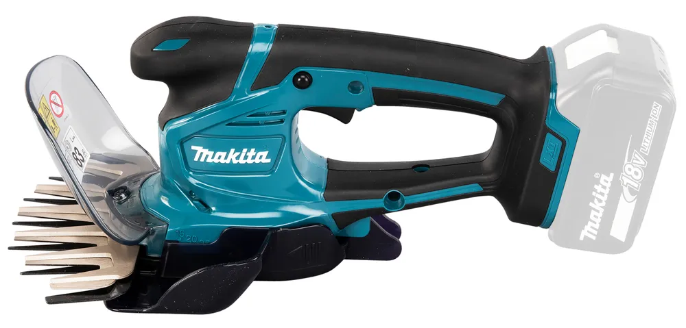 Pildil on Makita akuga murukäärid DUM604ZX, mida kasutatakse muru lõikamiseks.
