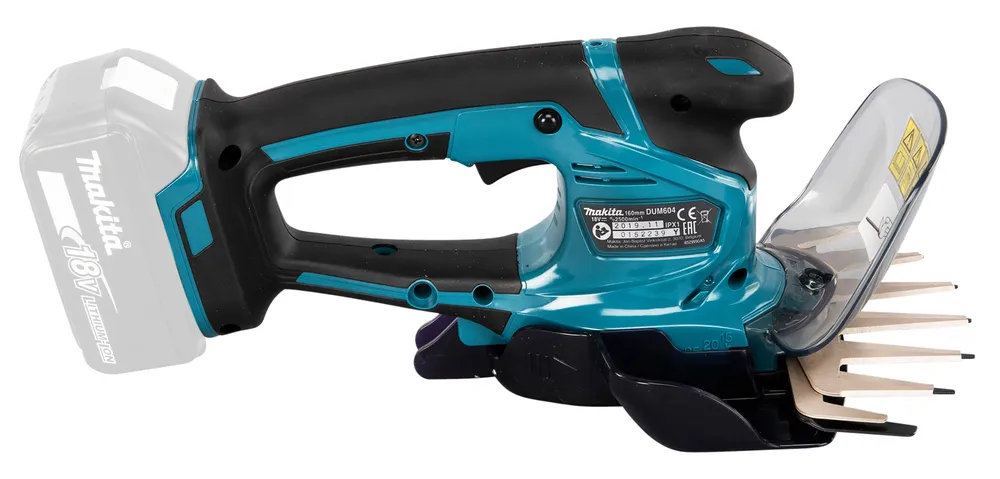 Pildil on näha Makita akuga murukäärid DUM604ZX, ilma aku ja laadijata.