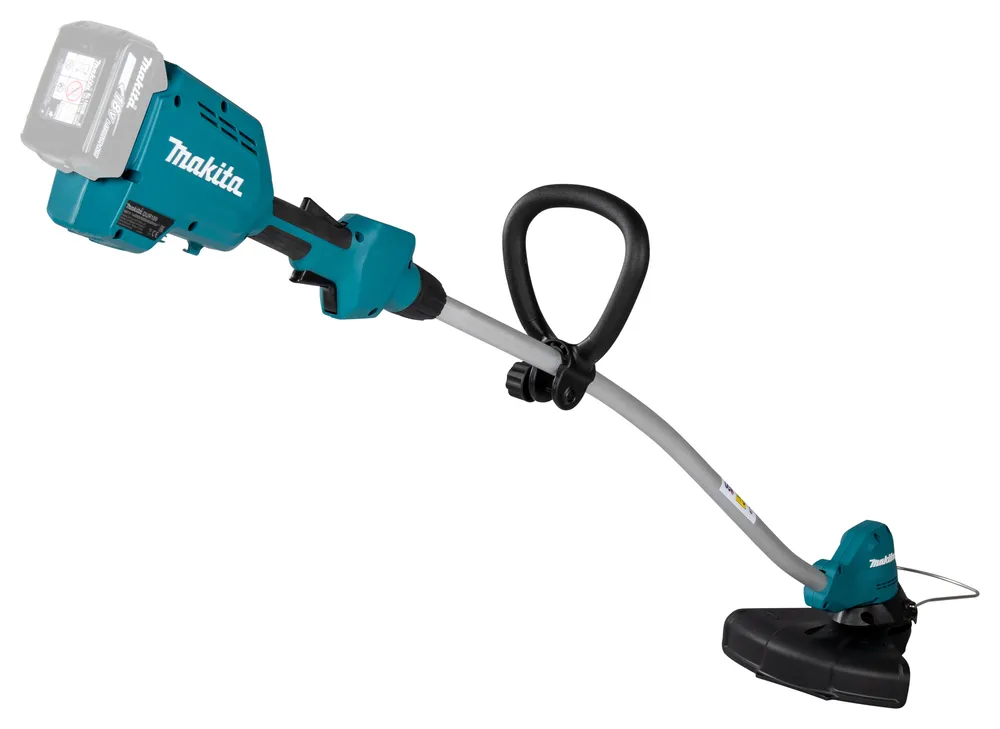 Pildil on Makita akutrimmer DUR189Z, millel on aku ja kaarjas käepide.