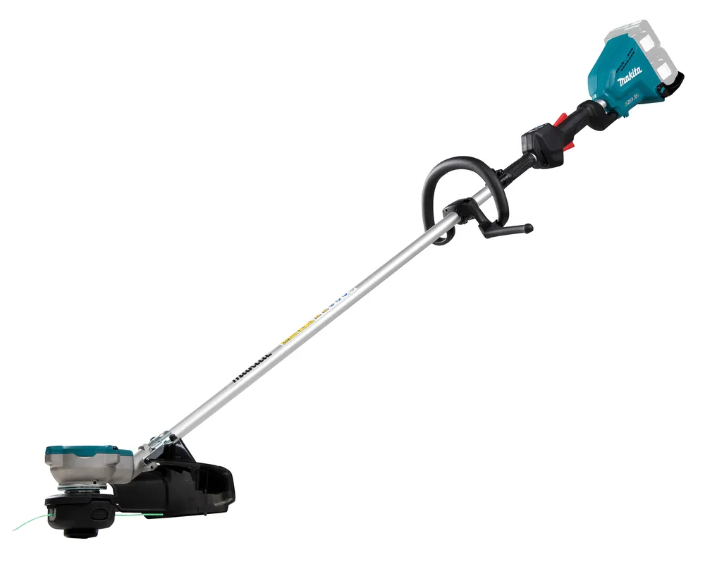Pildil on Makita akutrimmer DUR368LZ, mis on varustatud musta kaitsekatte ja pöörleva trimmipeaga.