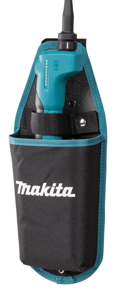 Pildil on näha Makita akuga oksakääride DUP180Z osa, kus on näha ka "Brushless" ja "LXT" logod ning kääride must otsik.