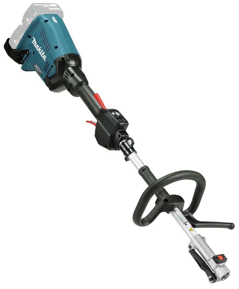 Pildil on Makita vahetatavate tarvikutega akutrimmer DUX60ZM4, millel on kaks akut.