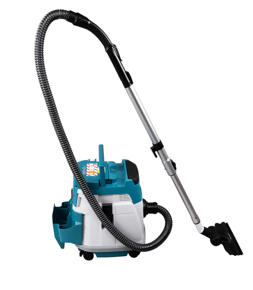 Pildil on Makita akutolmuimeja DVC156LZX1, mis koosneb tolmuimeja korpusest, torust ja otsikust.