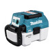 Pildil on Makita akuga vee- ja tolmuimeja DVC750LZX3, millel on HEPA filter ja BL mootor, mis on valge ja türkiissinise...