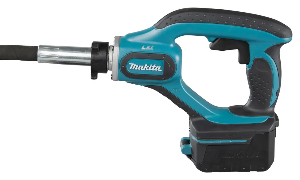 Pildil on Makita akubetoonivibraator DVR350Z, millel on pikk toru, mis ulatub vasakule.