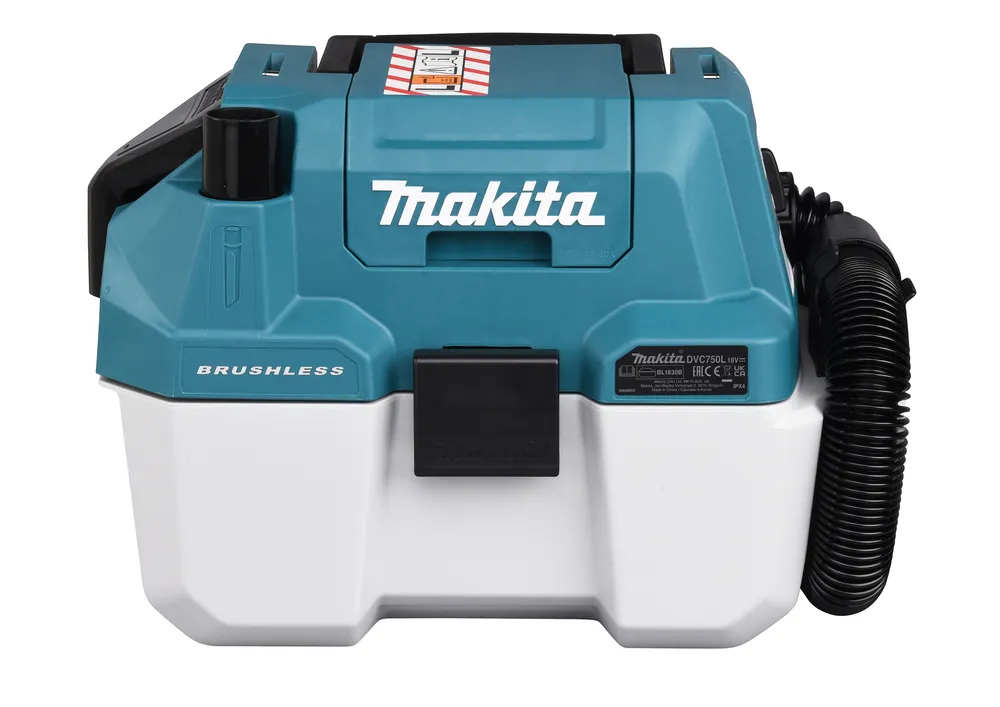 Pildil on Makita akuga vee- ja tolmuimeja DVC750LZ, mis on ilma aku ja laadijata.