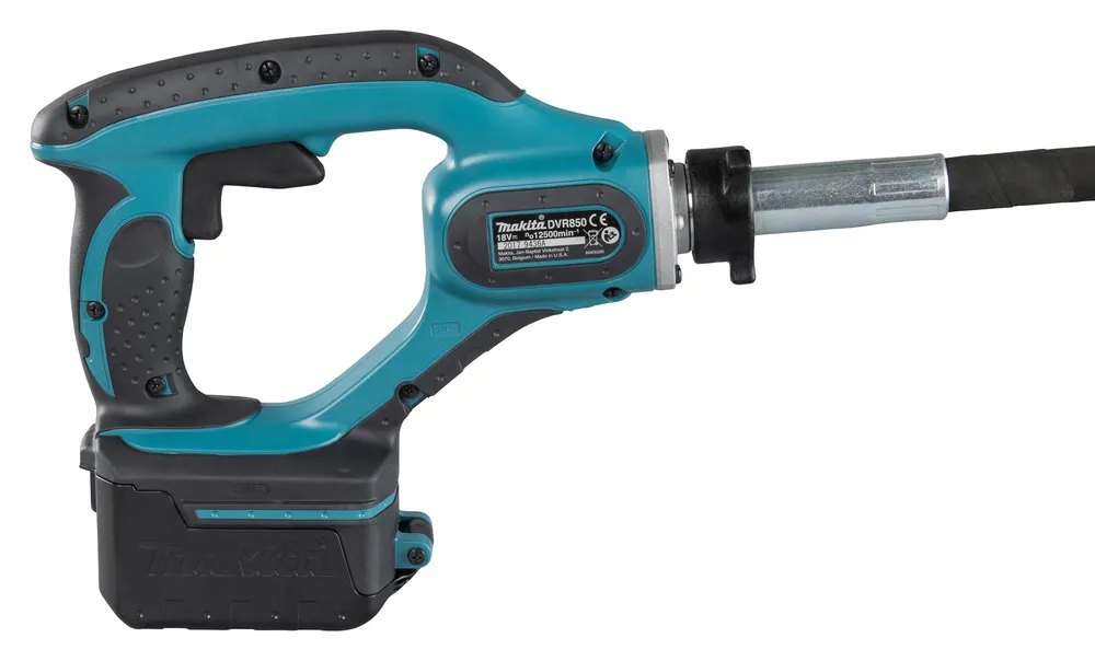 Pildil on Makita akubetoonivibraator DVR850Z, millel on ergonoomiline disain ja sinine-must värvilahendus.