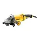 Pildil on kollane ja must DeWalt nurklihvija DWE4557, millel on küljel käepide ja kaitsekilp.