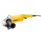 Pildil on kollane DeWalt DWE496 nurklihvija, millel on küljel käepide ja kaitsekilp.
