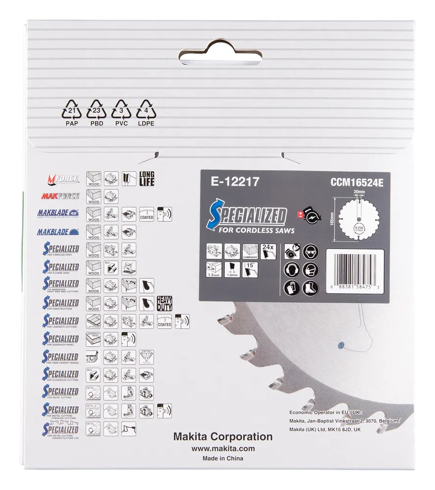 Makita saeketas EFFICUT 165 x 20 x 1,5 mm 24T, komposiitmaterjalile E-12217