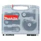 Pildil on Makita universaallõikuri terade komplekt, mis sisaldab viit erinevat tera läbipaistvas karbis.