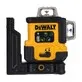 Pildil on näha kollane ja must Dewalt ristlaser, millel on kinnitusdetail.