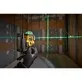 Pildil on näha DeWalt ristlaser DCLE14361GB, mis projitseerib ruumis rohelisi laserjooni, mida inimkäsi reguleerib.
