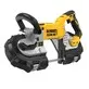 Pildil on näha kollast ja musta värvi DeWalt akutoitel lintsaag 18V XR DCS374N.