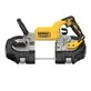 Pildil on näha DeWalt 18V XR akutoitel lintsaag DCS374N, mis on kollase ja musta värvi ning kujutatud ilma aku ja laadijata.