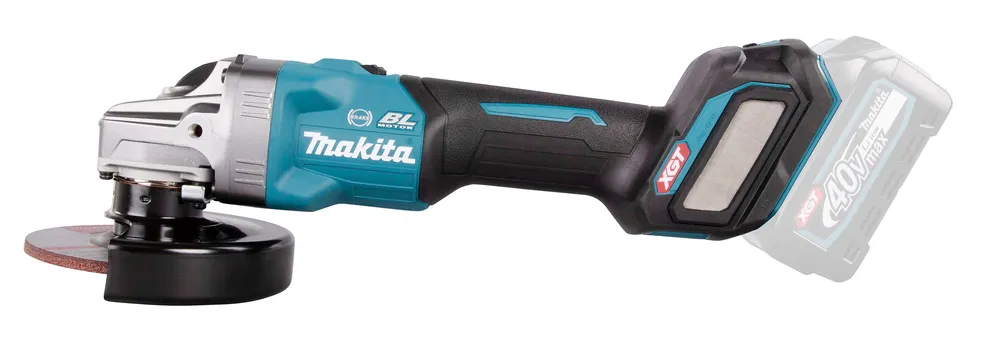Pildil on Makita akunurklihvija GA023GZ, millel on 40V aku, et näidata selle võimsust ja funktsionaalsust.