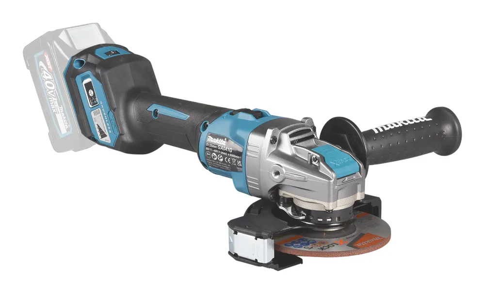 Pildil on näha Makita akunurklihvija GA041GZ koos 40V akuga.