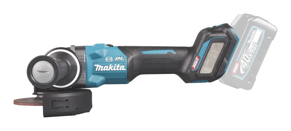 Pildil on Makita aku-nurklihvija GA041GZ ilma aku ja laadijata, mis on valge tausta ees.