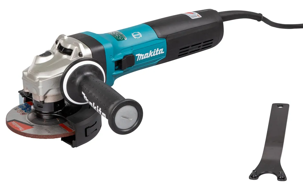 Pildil on Makita nurklihvija GA5091X01 koos tööriistaga.