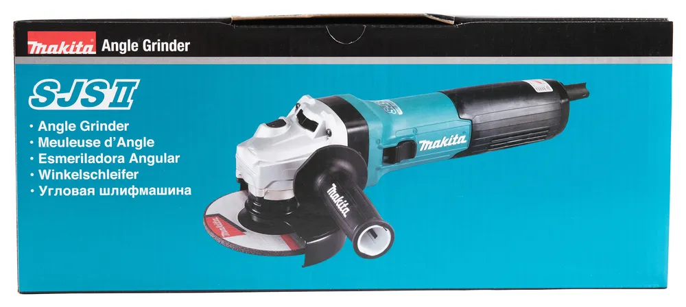 Pildil on Makita nurklihvija GA5091X01 karp, millel on kujutatud ise nurklihvija.
