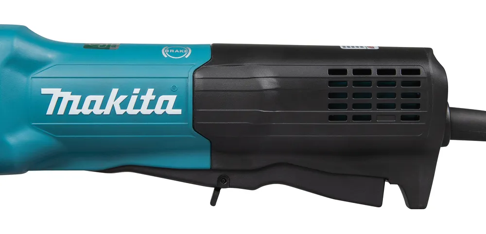 Pildil on näha osa Makita nurklihvijast GA5093X01, millel on selgelt eristuv türkiissinine korpus ja must käepide, millel...