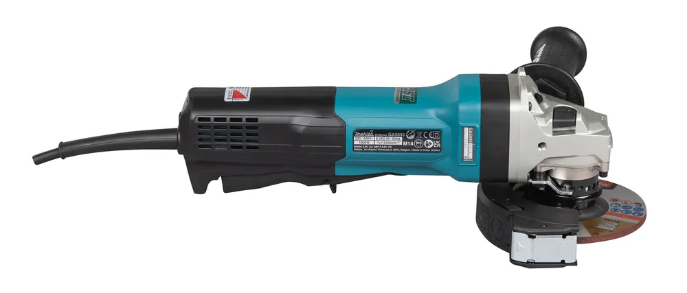 Pildil on Makita GA5093X01 nurklihvija koos ketta ja tarvikutega.