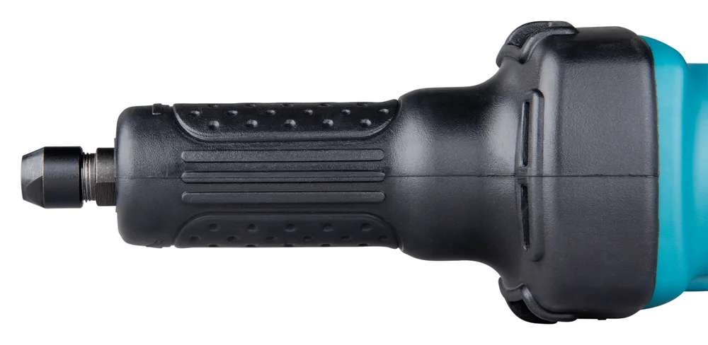 Pildil on detailne vaade Makita otslihvijast GD0600, näidates selle musta kattega käepidet ja otsa.