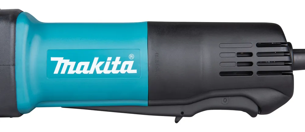 Pildil on detailne vaade Makita otslihvijale GD0600, nähtav on masina korpus, värvilahendus ja logo.