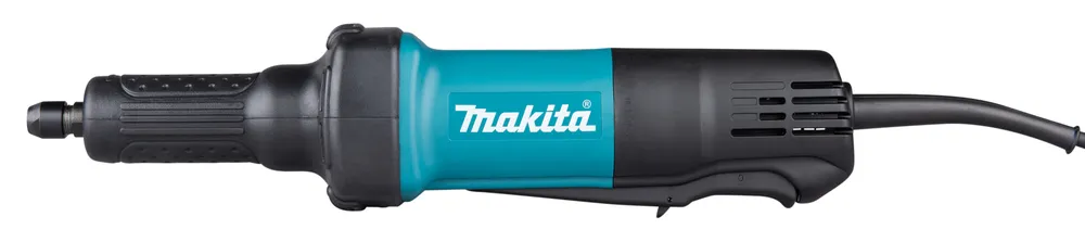 Pildil on Makita otslihvija GD0600, mida näidatakse küljelt, musta ja sinise värviga.