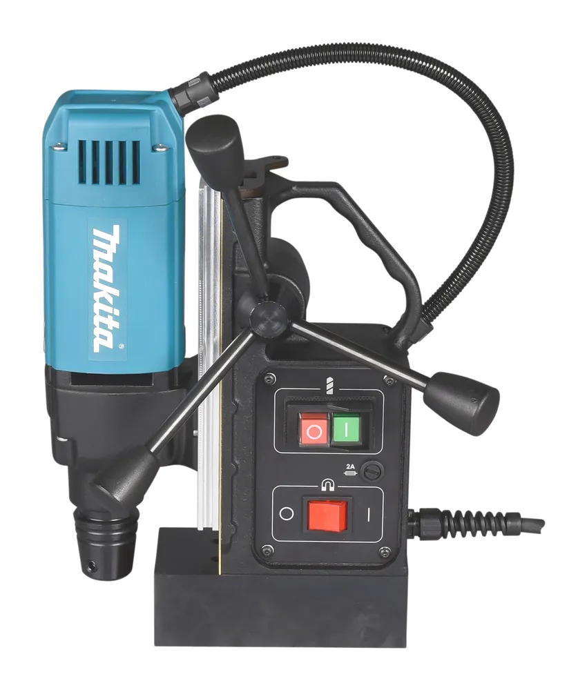 Pildil on Makita magnetpuurpink HB350, millega on näha tööriista kere, juhtpaneel ja toru.