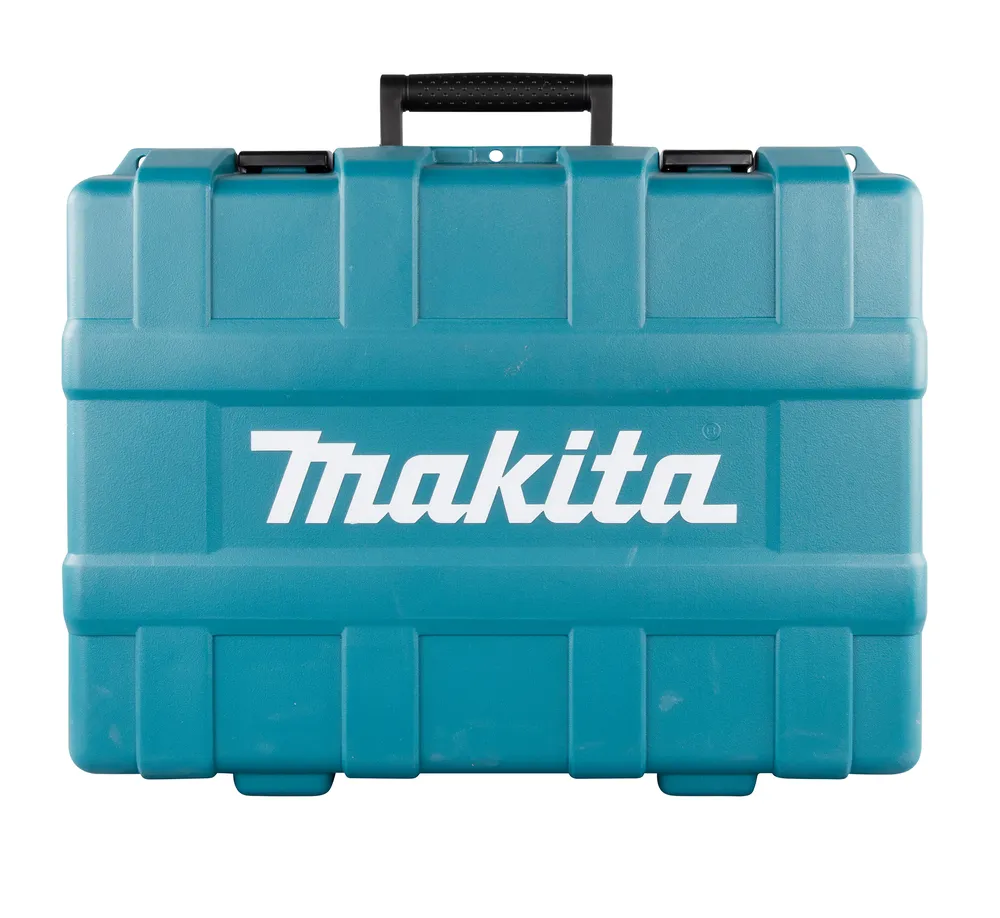 Pildil on näha Makita akupiikvasara HM002GZ03 sinine hoiukarp, millel on valge Makita logo.