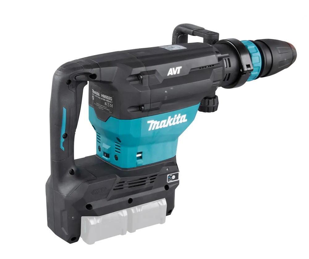 Pildil on näha Makita akupiikvasar HM002GZ03, mis on kaetud musta ja sinise värviga.