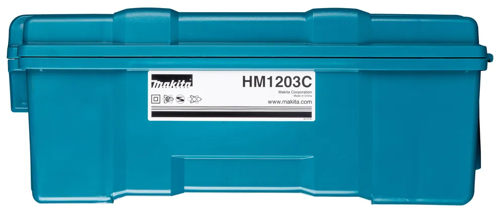 Pildil on sinine Makita piikvasar HM1203C plastikust kohver.